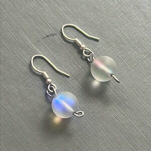 Moon stone dangling ball earrings